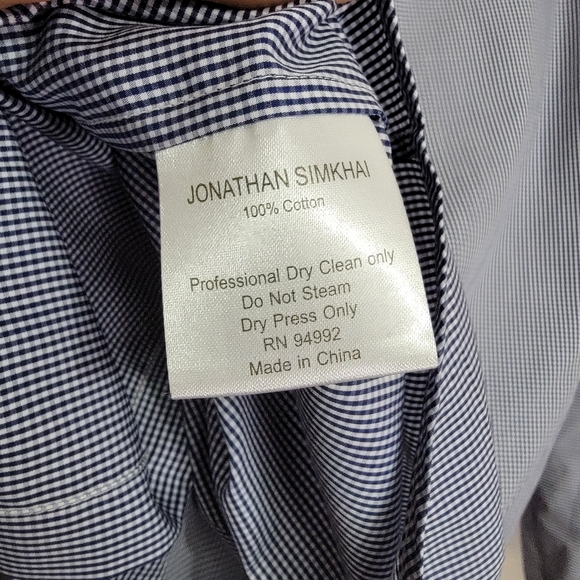 Jonathan Simkhai Button-Front Gingham Poplin Shirt With Lace-Up Trim - Picture 9 of 10